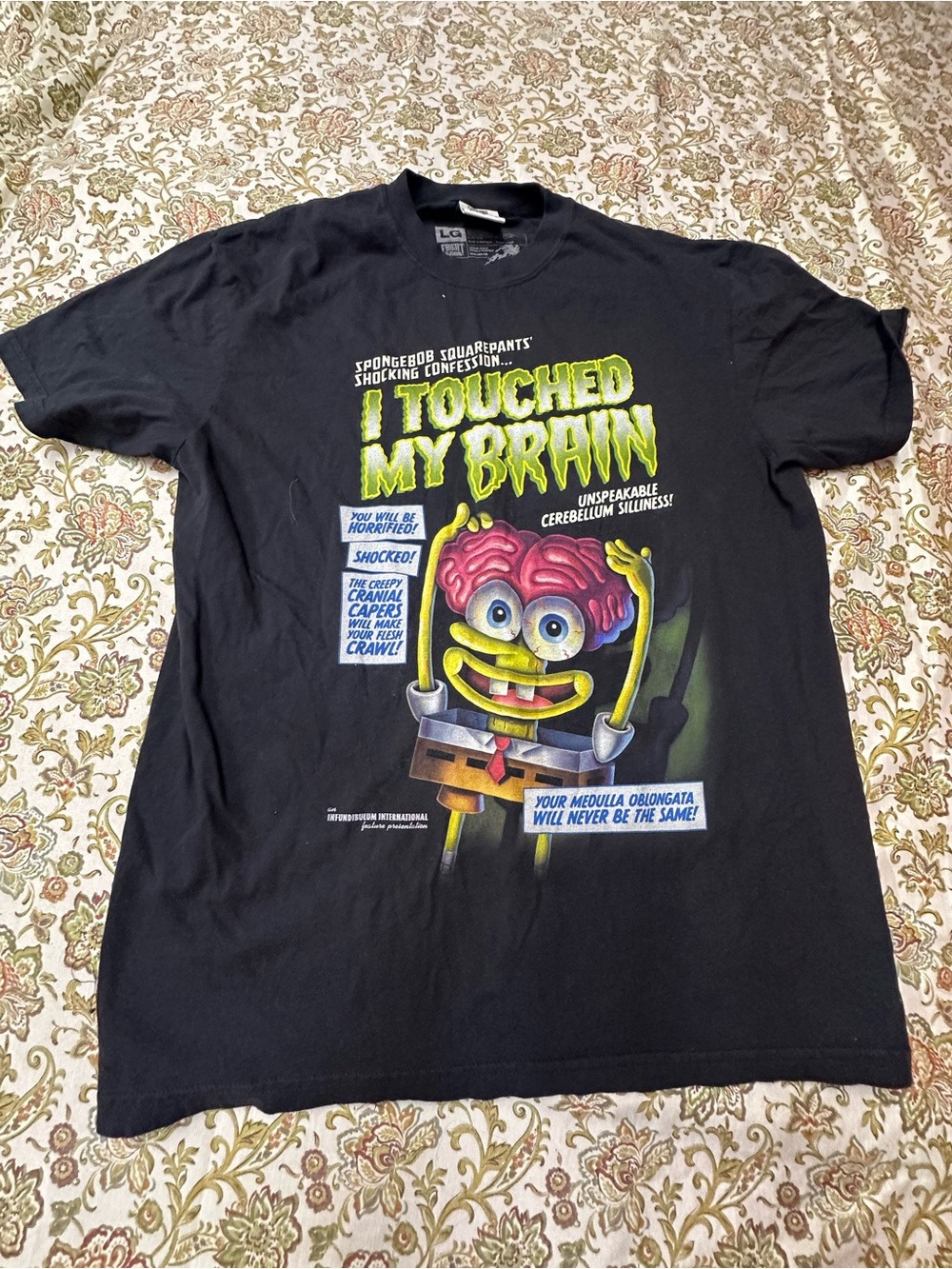LG Black SpongeBob "I Touched My Brain" Graphic Tee